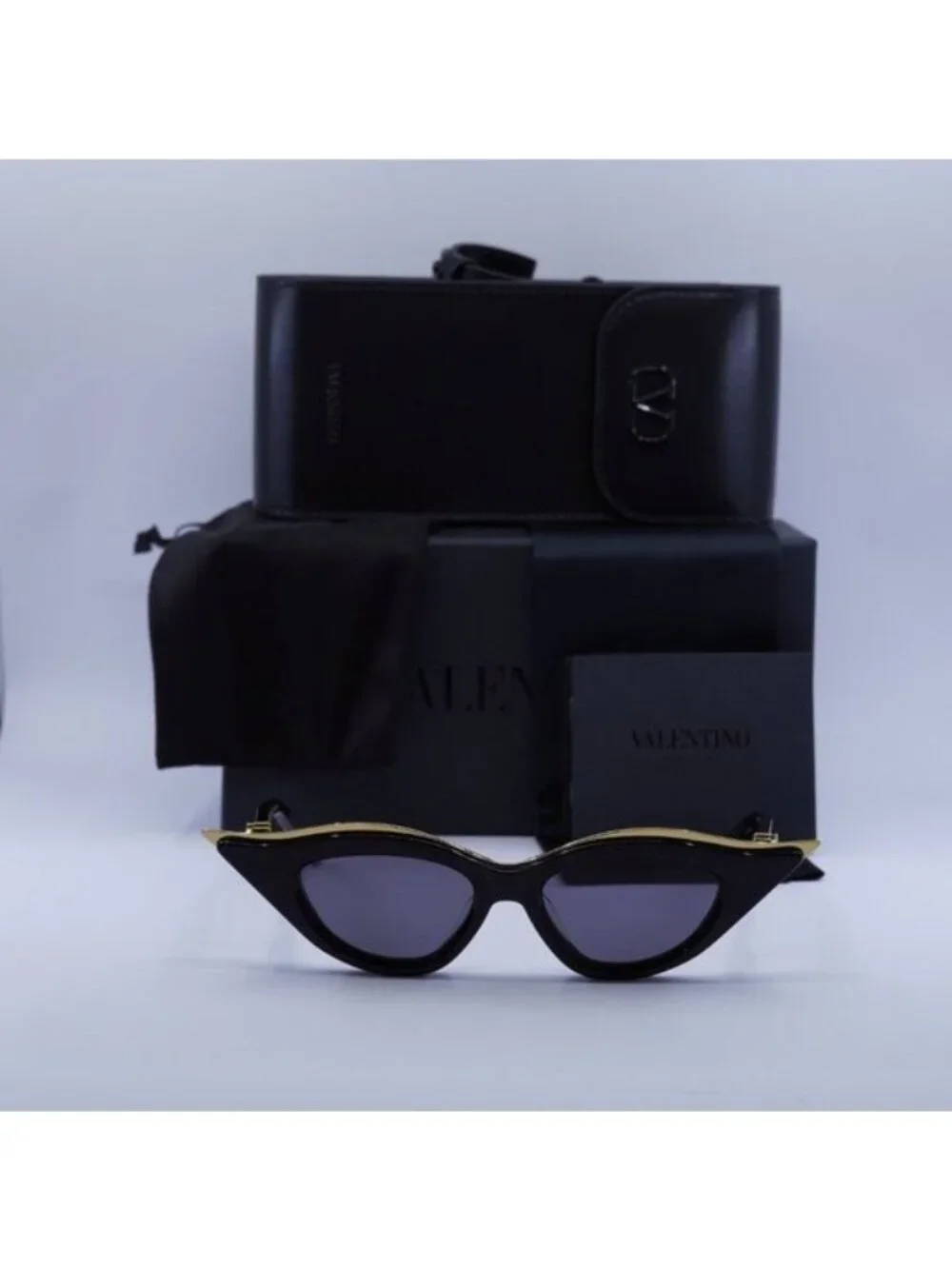 Valentino V-GOLDCUT-II VLS-114A Cat Eye Sunglasses - Black\Grey